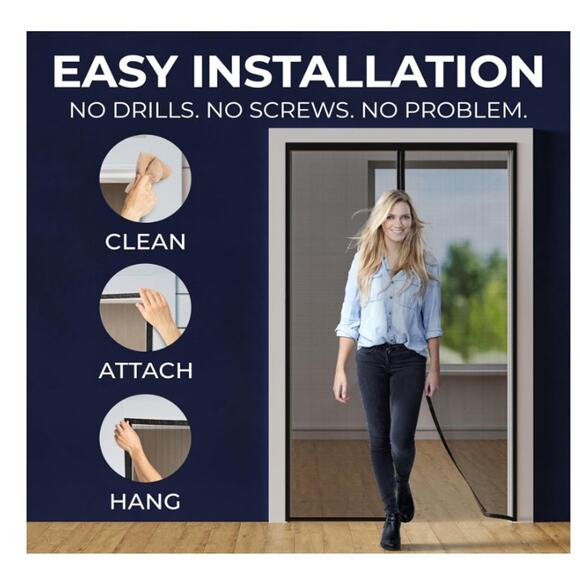 Screen Door Mesh 38x82" Easy Install, Strong Magnets,Hands-Free, Keeps Bugs Out - Picture 5 of 9